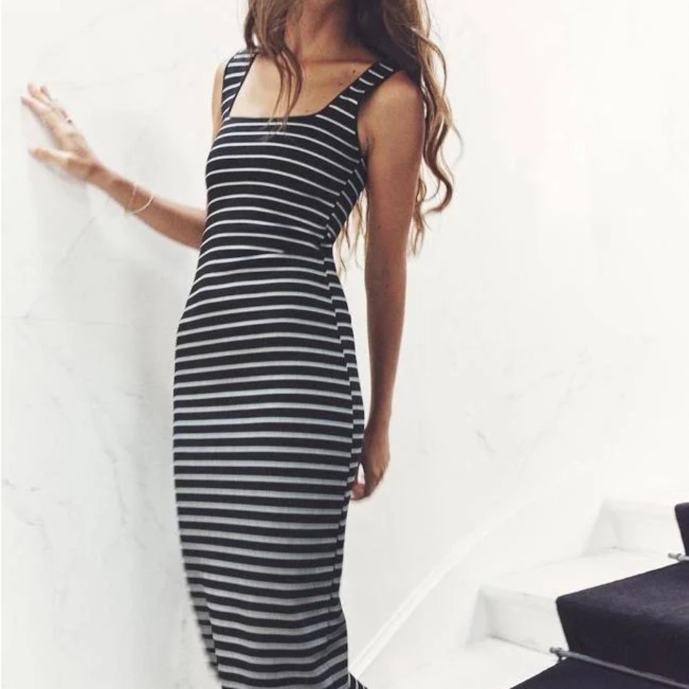 Zara Black and White Striped Midi Dress